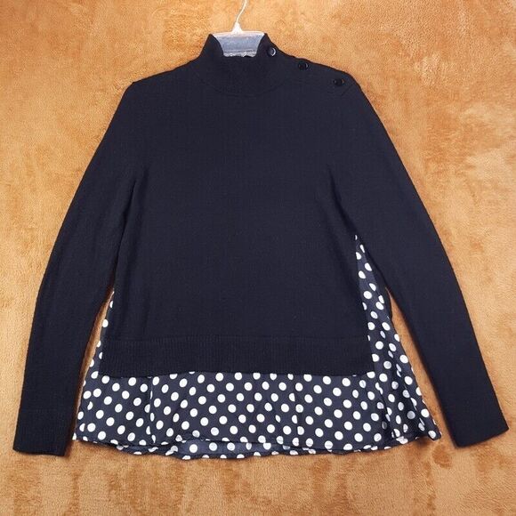 KATE SPADE Sweater Womens Small Black Turtleneck Wool Polka Dot Silk Hem - Picture 1 of 10